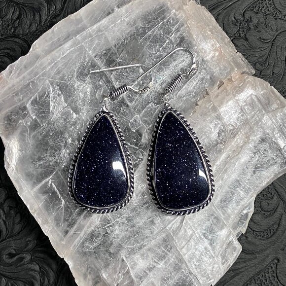 Blue Goldstone Earrings Crystal Stone Jewelry - Picture 5 of 5